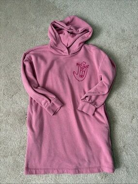 Old Navy Pink Hooded Sweatshirt Dress with Love Hand Graphic